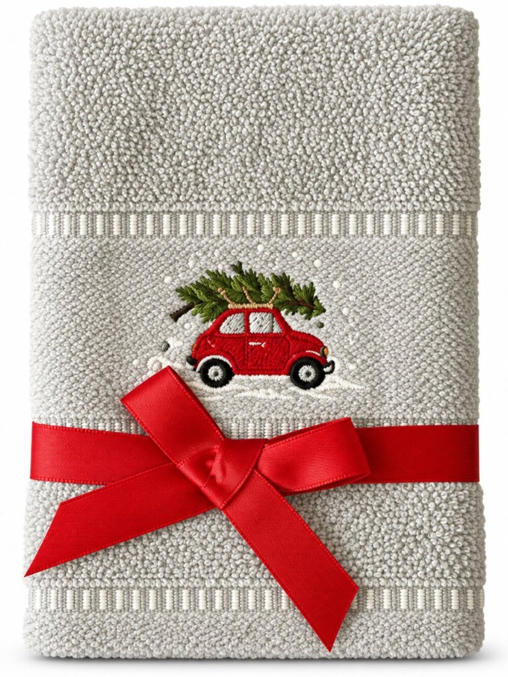 Caro Christmas Tree Fingertip Towels Red Car Embroidered Gray Guestroom Set of 2